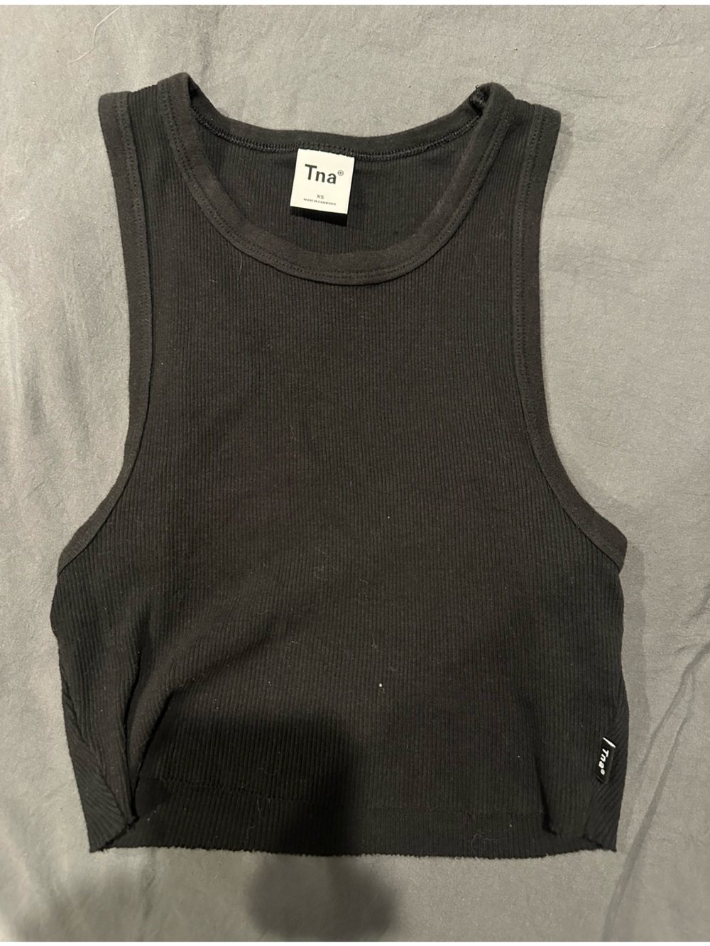 TNA Black Ribbed Cropped Tank Top